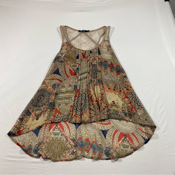 Doe & Rae Tank Top woman’s large Boho Lace Blouse High Low Summer Flowy Sheer - Picture 12 of 13